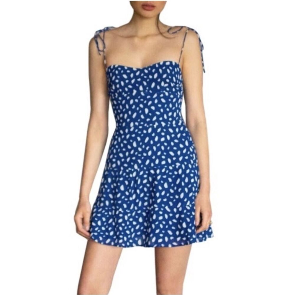 Reformation blue and white tie-strap mini dress